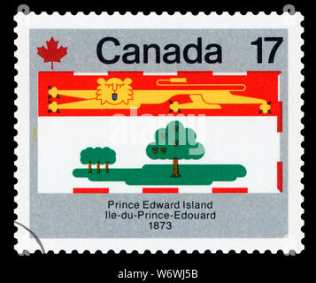 CANADA - CIRCA 1979:  A stamp printed in Canada from the `Canada Day. Flags` issue shows Prince Edward Island, circa 1979. Stock Photo
